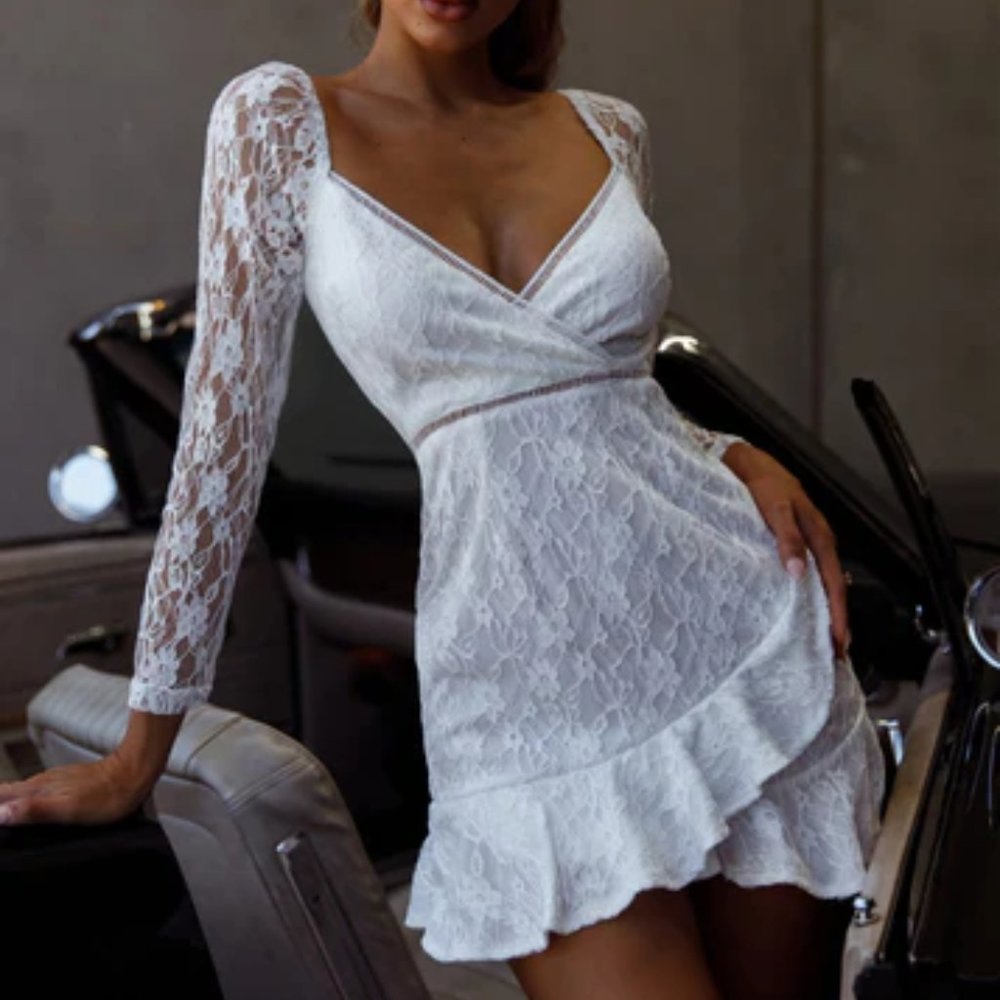White Long Sleeve Lace Dress